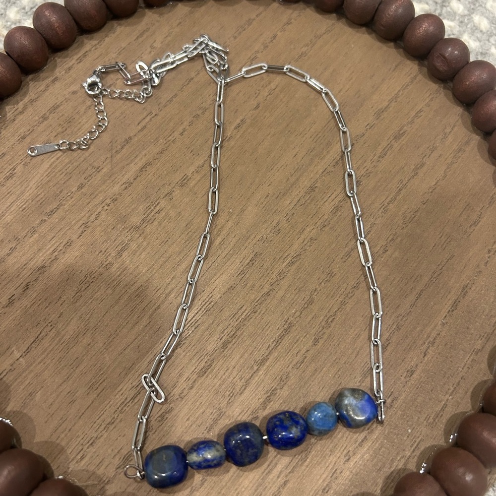 Lapis bar paper clip link Necklace